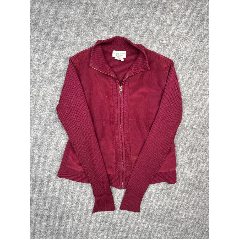 Jaclyn Smith Cardigan Women Medium Burgundy Good Faux Suede Mixed Media Full Zip